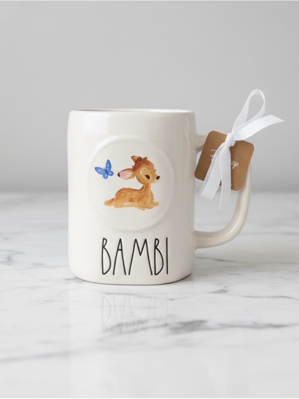 NWT Disney x RAE Duun Bambi Ceramic Mug with pink interior.